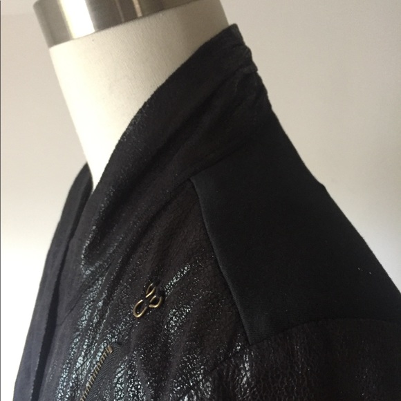 Black Faux Suede Knit Combo Asymmetrical Jacket - Picture 6 of 6